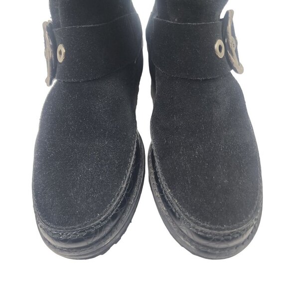 Stuart Weitzman Suede Leather Fur Lined Wedge Boots Black Women's 5 - Picture 3 of 12